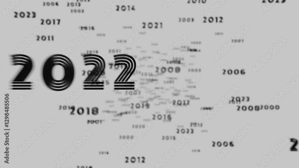 Poster Abstract floating typography with distorted months and 2025, creating a futuristic motion blur effect.
