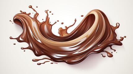 Chocolate realistic splashes, long, color sketch, isolated on a white background, picture for printing on a T-shirt, banner, signboard, without people, curve, swirl