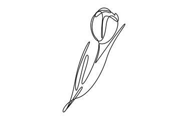 one line art beauty of a single, vibrant red tulip flower