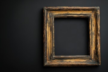 An old empty picture frame stands against a black background