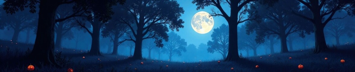 Shadows writhe across the trees under full moon, forest, moving shadows