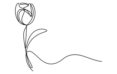 one line art beauty of a single, vibrant red tulip flower