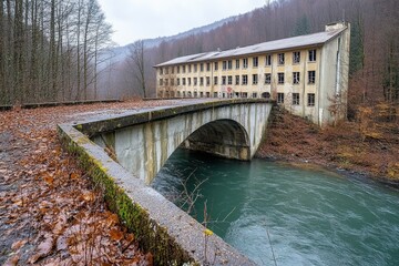 A decayed, abandoned city with a polluted river flowing through its broken ruins