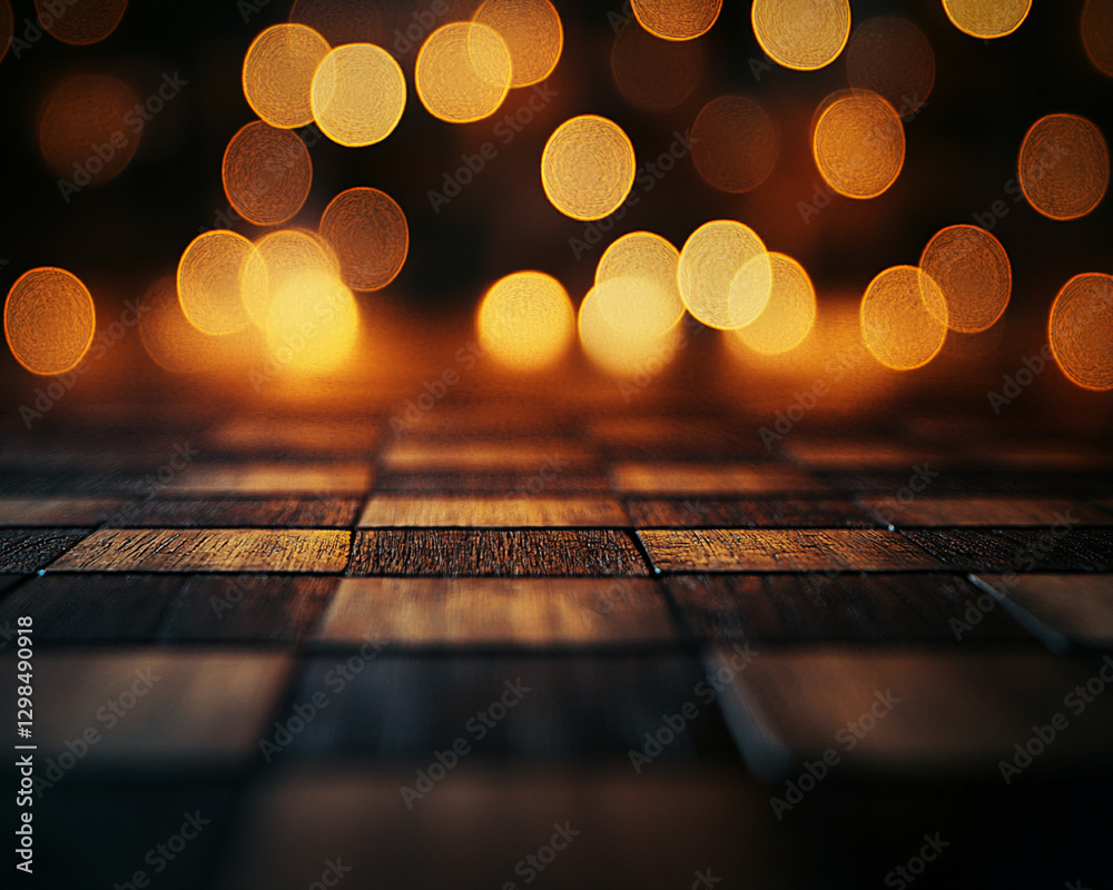 Poster Close-up of a wooden chessboard with a bokeh background, showcasing the rich texture and design of the chessboard. Represents strategy, games, and focus.