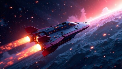 Obraz premium A futuristic spaceship traveling through warp speed in outer space, warp, universe, futuristic