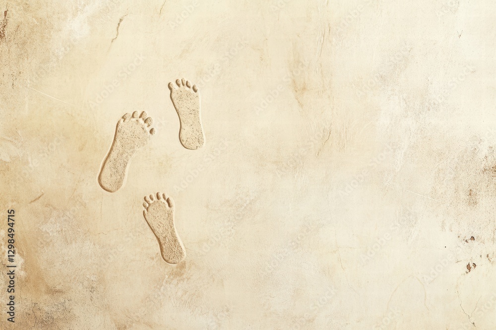 Aufkleber footprints on sandy surface create a serene and natural atmosphere in the warm sunlight. generative 