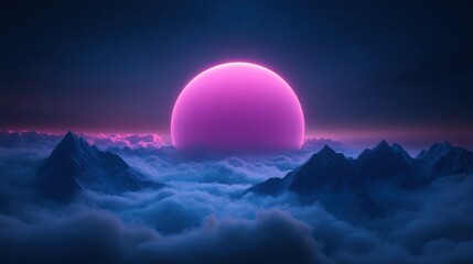 dreamy landscape with mountains and glowing moon