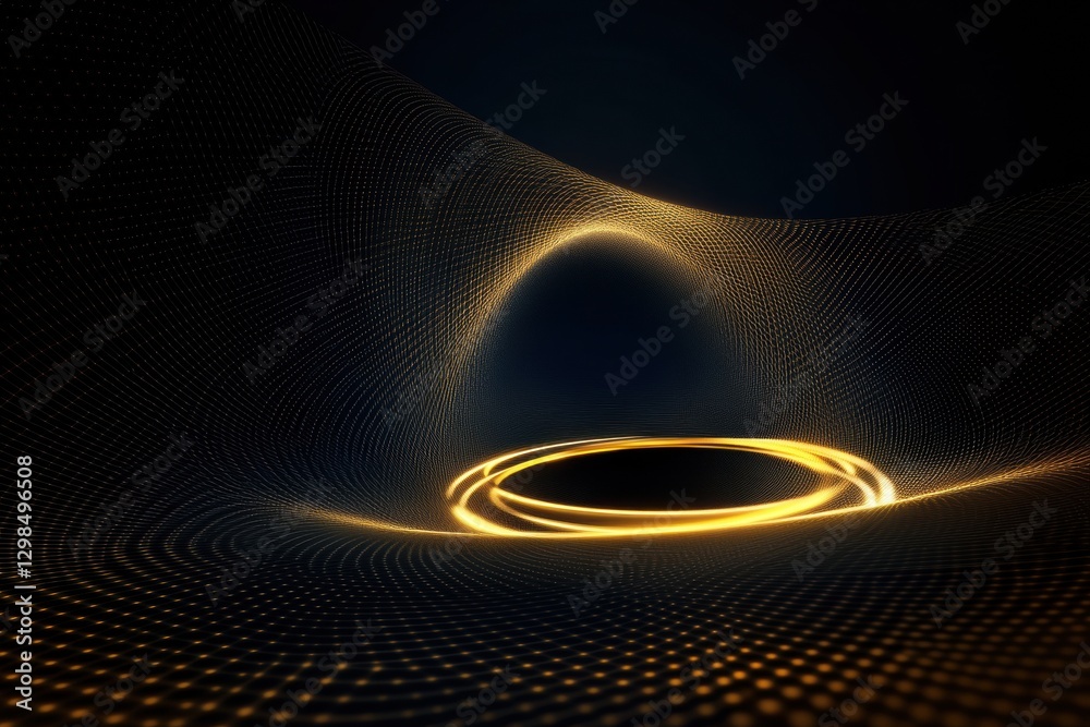 Aufkleber Visual representation of abstract patterns with golden light and dark background in a modern digital art style. Generative AI