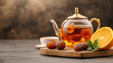 tea setting with dates and orange fruit
