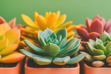 Obraz premium Colorful succulents in pots create vibrant and refreshing displa