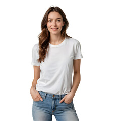 Obraz premium A young woman wearing plain white t-shirt, mock-up.