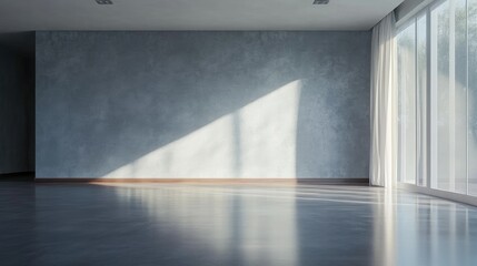 Neutral-toned empty living room with a softly textured wall, open space, and cozy ambiance, perfect for a modern home decor mockup.