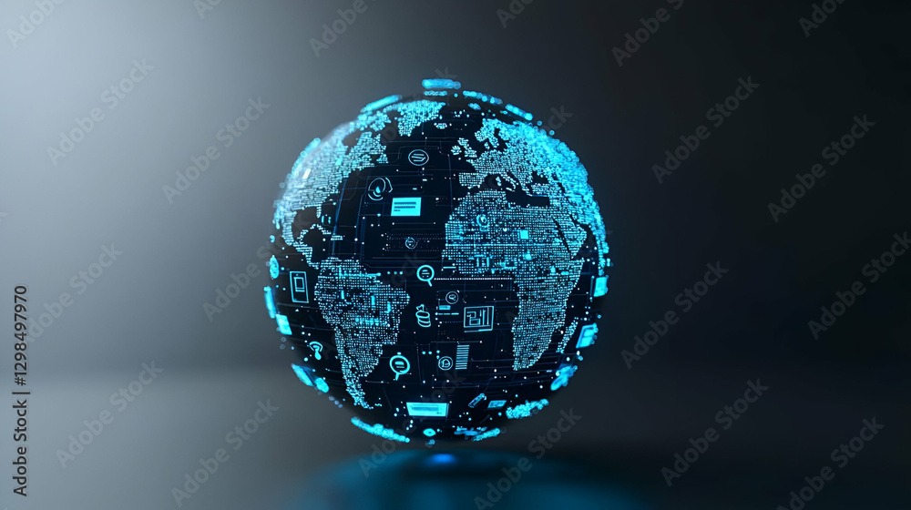 Poster digital globe with network connections and data visualizations