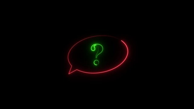 Messages icon animation and circle loop animation on loop background. neon message icon with question mark in black background.
