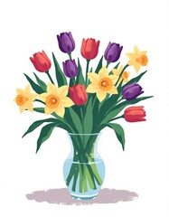 vibrant spring floral bouquet minimalist flat color illustration with copy space for desktop wallpaper or blog feature