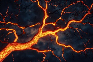 Lava-Infused Branches Against a Stormy Sky