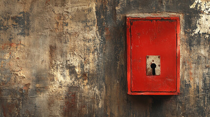 A close-up of a vintage red mailbox on a worn-out textured wall, symbolizing age, history, and nostalgia with its rustic appearance and weathered details.