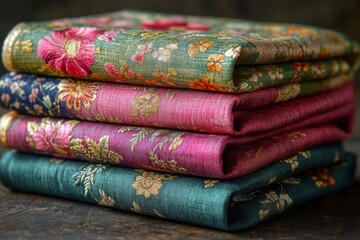 Fototapeta premium Colorful Textured Fabrics With Florals