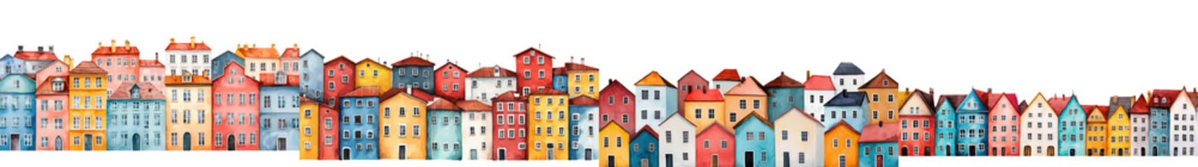 Fototapeta premium Vibrant Cityscape of Charming Multicolored Historic Buildings and Homes in a Traditional European Town or Village Setting