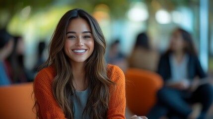 Obraz premium successful woman smiling and enyoing in ofice with other people - team building 