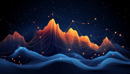 Abstract Financial Market Data Graph with Peaks, Minimalist Design on Dark Background