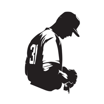 Baseball player, pitcher clip art, side view. Isolated vector silhouette