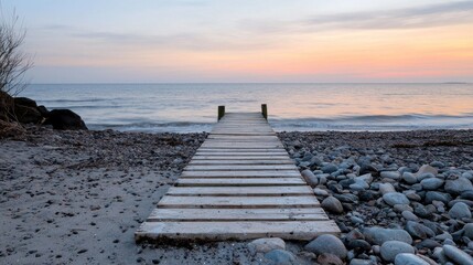 Fototapeta premium Peaceful Wooden Pier at Sunrise over Calm Ocean