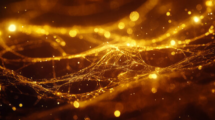 Naklejka premium Captured light in delicate spider webs creating golden abstract texture