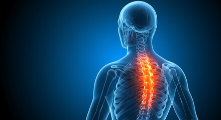 A digital representation of a human spine with highlighted areas indicating pain or medical issues, suitable for educational and medical use

