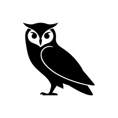This minimalist owl icon is a striking example of graphic design at its finest, utilizing black-and-white contrast to create a powerful and sleek visual symbol. The owl’s silhouette is rendered using 