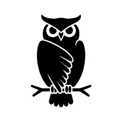 This striking black-and-white illustration presents a minimalist owl design, perfectly capturing the essence of wisdom and vigilance. The stylized bird silhouette is perched, poised in a contemplative