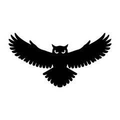 Obraz premium This dark, striking silhouette of a flying owl embodies the essence of nocturnal power and mystery. With its wings spread wide in a dramatic pose, the owl exudes an ominous presence, enhanced by its f