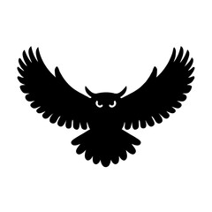 This bold black-and-white silhouette of an owl captures the majestic power of the nocturnal predator in flight. With its wings spread wide and symmetrical form, the owl’s pose exudes strength and domi