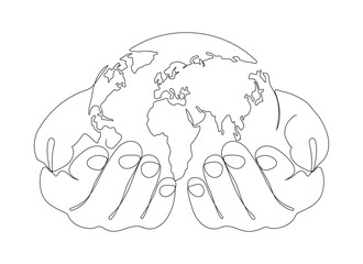 Minimalist continuous one line drawing of Earth held in hands with a plant, symbolizing World Environment Day vector.