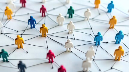 Networking connections among diverse people office space graphic design collaborative environment top-down view community building