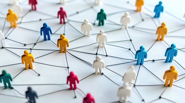 Networking connections among diverse people office space graphic design collaborative environment top-down view community building