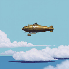 Golden Airship Soaring Above Tranquil Waters