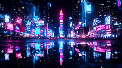 Fototapeta premium Vibrant Night Scene of Times Square Illuminated by Neon Lights