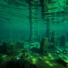 Mystical Underwater Ruins with Ethereal Lighting