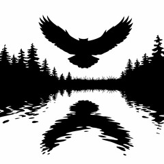 Obraz premium In this evocative black and white artwork, the soaring silhouette of an eagle captures the essence of freedom and power, its wings spread wide as it glides effortlessly through the twilight skies. The