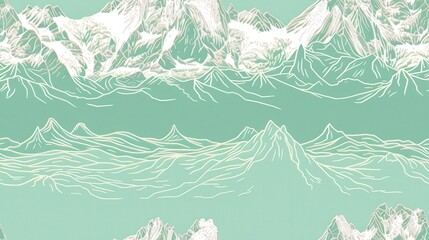 Abstract Mountain Landscape Design on Green Background With White Line Art Details Suitable for Banners and Posters