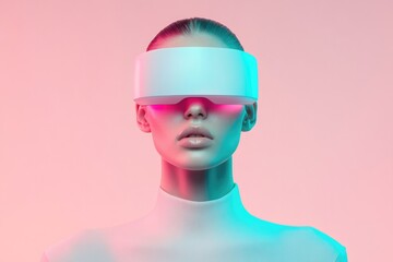Futuristic portrait featuring model with sleek visor and vibrant