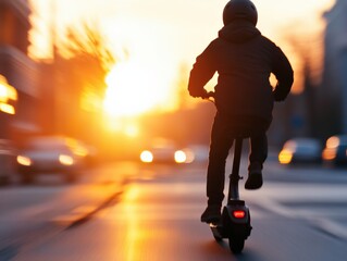 Person on electric scooter at sunset