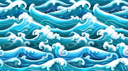 Fototapeta premium Calm Ocean Waters With Gentle Waves and Scattered Clouds Create a Serene Atmosphere