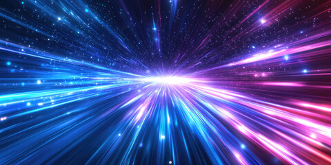 Obraz premium Abstract high-speed energy light trails with deep perspective, perfect for technology themes
