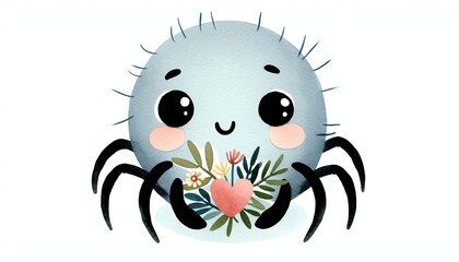 Minimalist watercolor illustration of Cute cartoon spider
