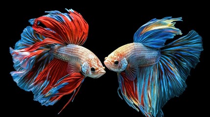 Obraz premium Colorful betta fish encounter underwater scene wildlife photography dark background close-up beauty of nature