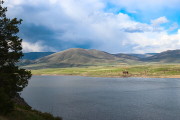 Aparan reservoir and Tsaghkunyats mountain range, Armenia