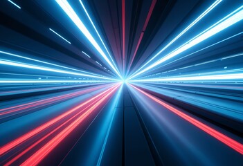 Fototapeta premium Futuristic Flight Through Light: A High-Speed Abstract Space Tunnel with Glowing Lines - Ideal for adding a sense of motion and cutting-edge design to your visuals.
