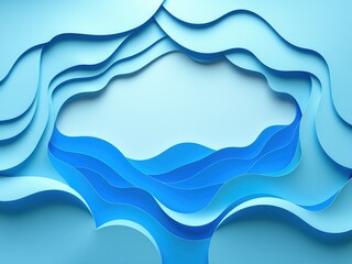 Abstract Blue Paper Cut Background with Layered Curves